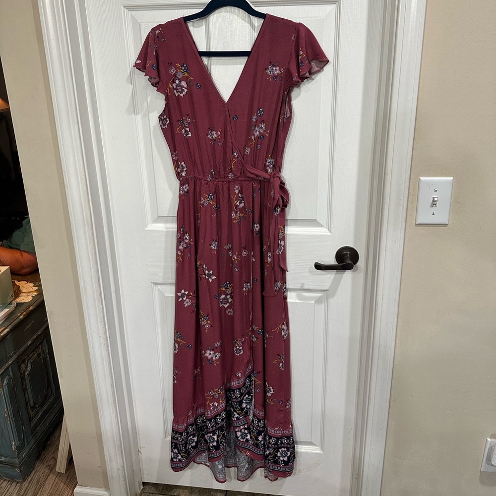 Band of Gypsies Burgundy Floral Maxi Dress - Picture 1 of 4